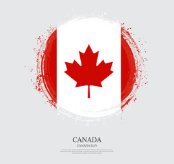 Creative circular grungy shape brush stroke flag of Canada on a solid background