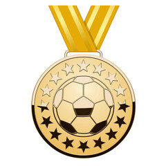 Gold star medal with ball on a white background