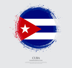 Creative circular grungy shape brush stroke flag of Cuba on a solid background
