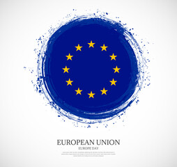 Creative circular grungy shape brush stroke flag of European Union on a solid background
