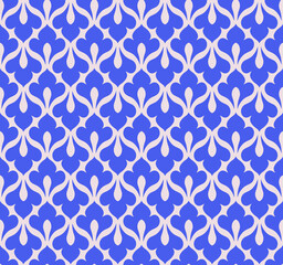 Blue Fleur de lis symmetric seamless vector pattern and background