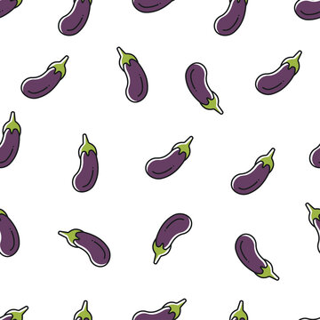 Eggplant fresh vegetables seamless pattern isolated. Simple pattern with purple eggplans