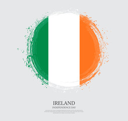 Creative circular grungy shape brush stroke flag of Ireland on a solid background