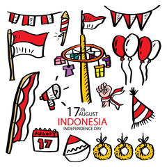 Set of Indonesia Independence Day, doodle element 