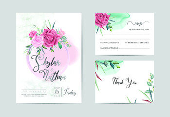 Elegant sage green watercolor wedding invitation and RSVP card templates
