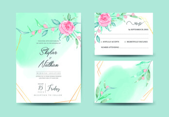 Geometric watercolor greenery tropical wedding invitation template and RSVP
