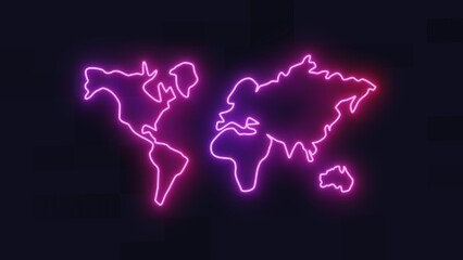 world map in neon shining 3D Rendering image
