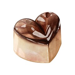 Chocolate heart shape watercolor vector on white background