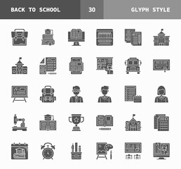 Back To School glyph icons set. Can be used for digital product, presentation, print design and more.