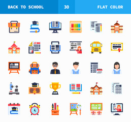 Back To School flat color icons set. Can be used for digital product, presentation, print design and more.