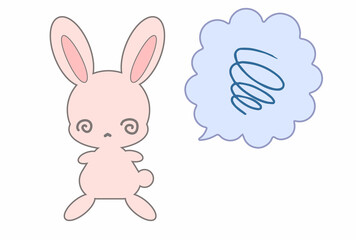 目を回しているイラスト　うさぎ　吹き出し　ベクター