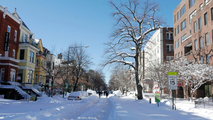 Streets under pile of snow after blizzard, USA, Washington, DC, Columbia Heights