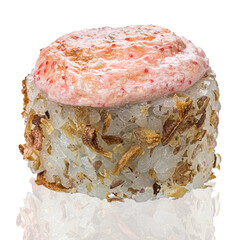 Roll Sushi isolated on white background. Close up view with reflection.