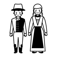 women wearing dirndl vector icon design, World Indigenous Peoples symbol, characters in casual clothes Sign, traditional dress stock illustration, Swiss couple standing together Concept