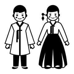 Obraz na płótnie Canvas formal wear Hanbok vector icon design, World Indigenous Peoples symbol, characters in casual clothes Sign, traditional dress stock illustration, Korean couple standing together Concept