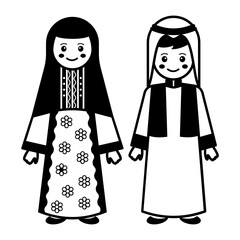 Women Wearing Abaya and man is the Thawb vector icon design, World Indigenous Peoples symbol, characters in casual clothes Sign, Bahraini Couple Standing together Concept