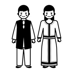 Burgundy caftan with folded tunic vector icon design, World Indigenous Peoples symbol, characters in casual clothes Sign, traditional dress stock, Mongolian Couple Standing together Concept