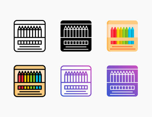Color Pencils icon set with different styles. Style line, outline, flat, glyph, color, gradient. Editable stroke and pixel perfect.