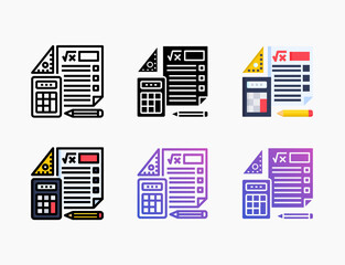 Mathematics icon set with different styles. Style line, outline, flat, glyph, color, gradient. Editable stroke and pixel perfect. Can be used for digital product, presentation, print design and more.