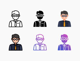 Teacher icon set with different styles. Style line, outline, flat, glyph, color, gradient. Editable stroke and pixel perfect. Can be used for digital product, presentation, print design and more.