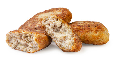 Cutlets and two halves close-up on a white background. Isolated