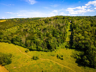 Aerial view of Box Hill, a summit of the North Downs in Surrey,  south-west of London, UK