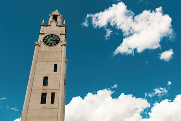 Clock tower in the old port in Montreal on the St. Laurence river bank, Quebec, Canada