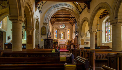 St. Michael and All Angels church in Mickleham, a village in south east England, between the towns of Dorking and Leatherhead in Surrey