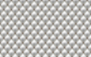 White buttoned luxury leather pattern with golden diagonal wire waves. Vector premium seamless background diamond shape elements. Luxury pattern for page fill, wrapping paper, wallpaper