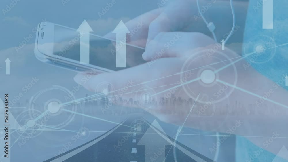 Poster animation of data processing over men using smartphone