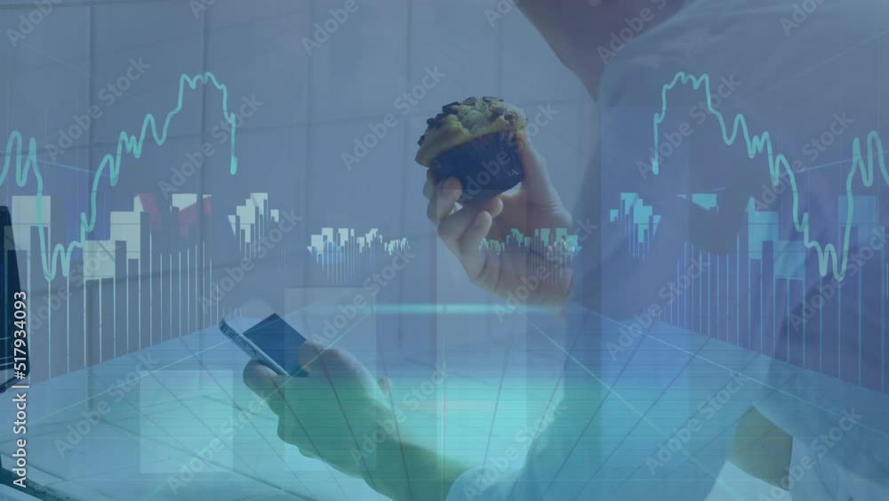 Poster animation of data processing over person using smartphone