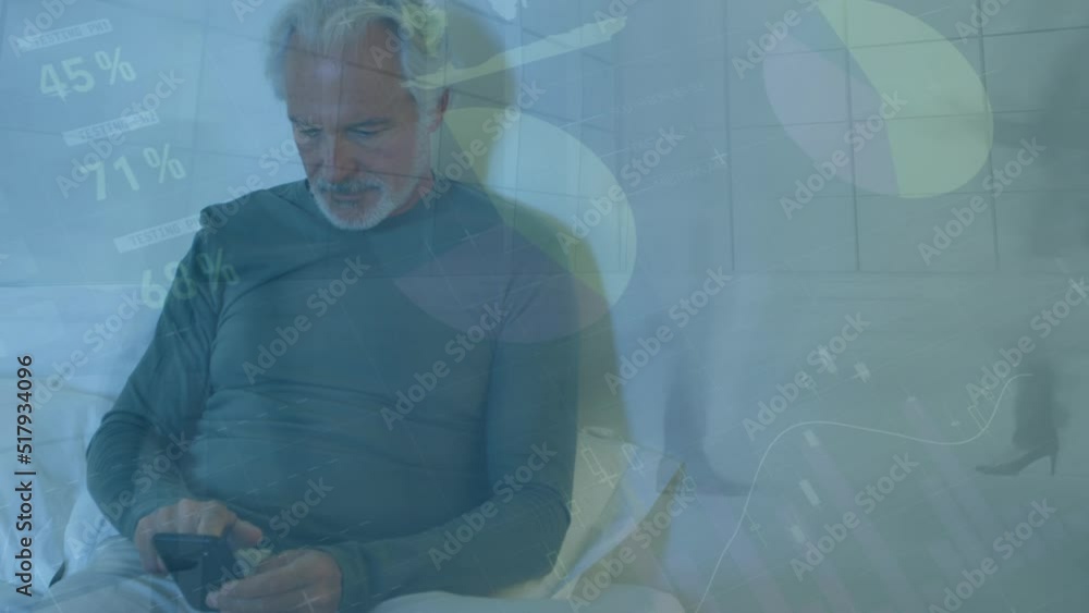 Poster animation of data processing over caucasian men using smartphone