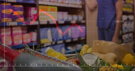 Animation of financial data processing over shopping cart - Powered by Adobe