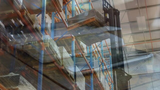 Animation of warehouse over office desk