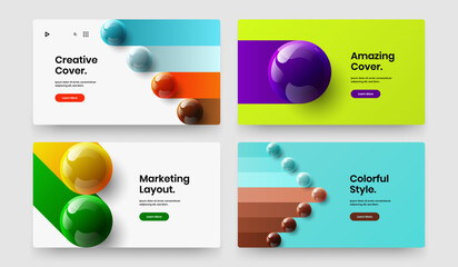 Isolated catalog cover vector design template composition. Bright 3D spheres company identity layout set.