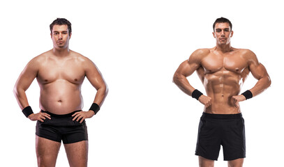 Before and After Weight Loss Fitness Transformation. Fat to fit concept.