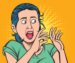 A woman in extreme fear. hand drawn style vector design illustration.