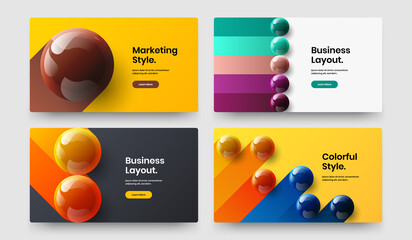 Fresh 3D balls company brochure template composition. Bright front page vector design illustration collection.