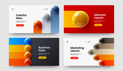 Amazing realistic balls handbill template bundle. Geometric presentation vector design concept set.