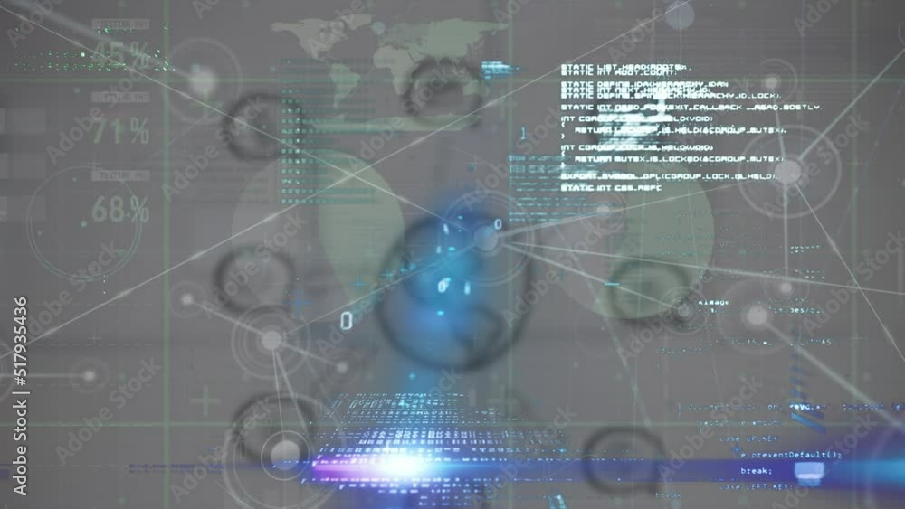 Poster animation of data, graphs and connections on dark background