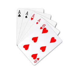 Four of a Kind, Playing cards, isolated on a white background. Poker hands. Design element. Playing cards.