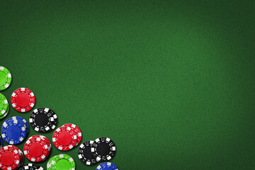 Poker chips, on a green background. Copy space. gambling.