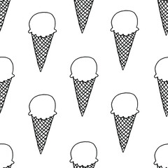 Seamless pattern with ice cream in a waffle cup. Background from beautiful ice cream.