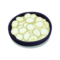 Dish of national Ukrainian cuisine, pieces of boiled dough in a clay plate, flat vector, isolate on white