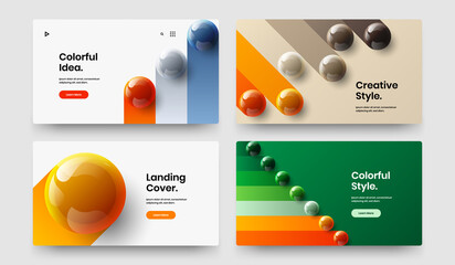 Trendy realistic balls placard concept bundle. Colorful journal cover design vector template set.