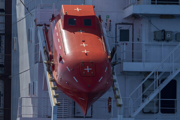 tanker container cargo ship red lifeboat vessel detail