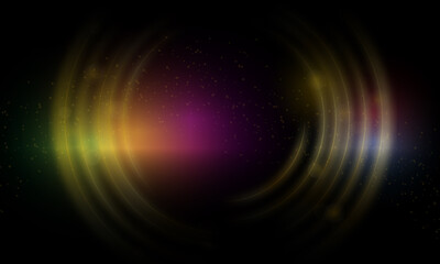 Abstract golden circle light on black background