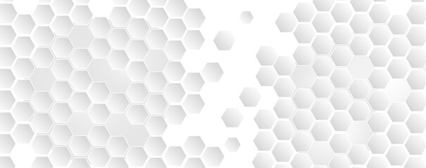 Geometric abstract background with black and white hexagons. Structure molecule and communication. Science, technology and medical concept. Vector illustration