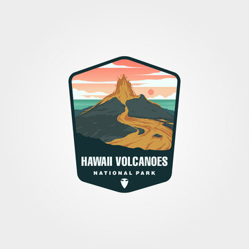 hawaii volcanoes sticker patch vector illustration design, united states national park logo design