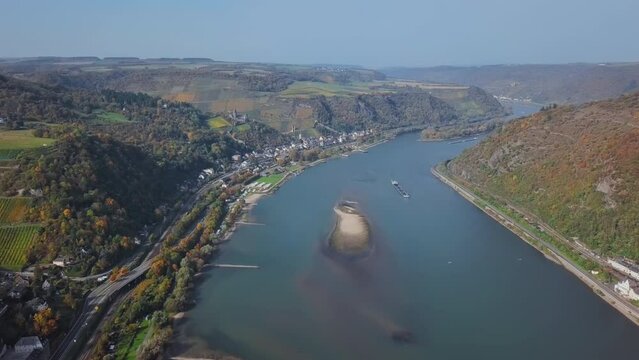 Flight over Rhine valley near Bacharach